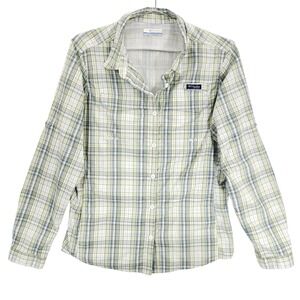Columbia PFG Omni Shade Shirt Womens Large White Plaid Vented Fishing Button Up